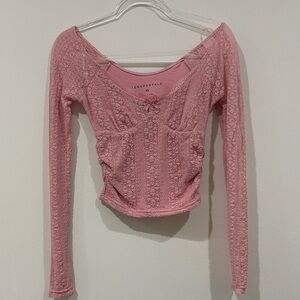 Aeropostale Blush Lace Long Sleeve Blouse